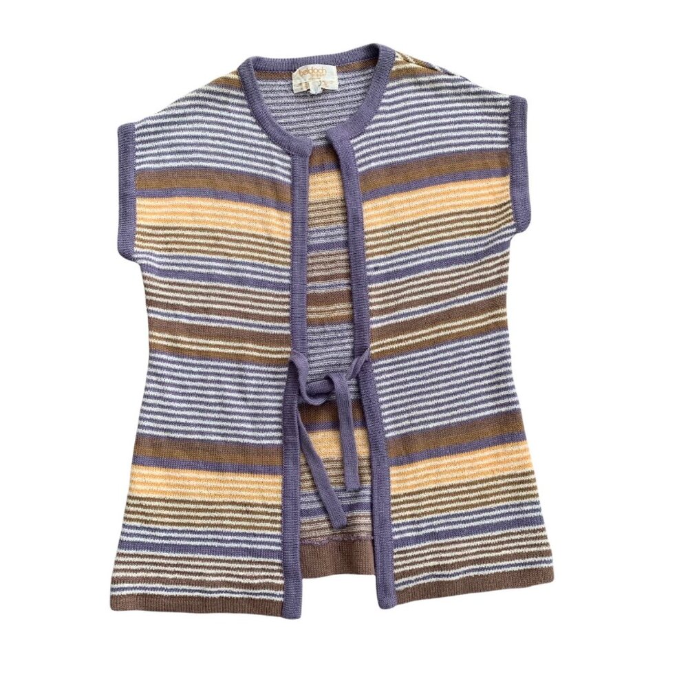 Vintage Beldoch Popper Wool Boho Striped Sleeveless Sweater L